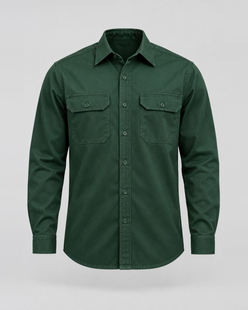 Cotton Drill Shirt — Bottle Green